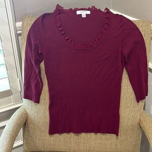 Ruffle V-Neck Maroon Sweater